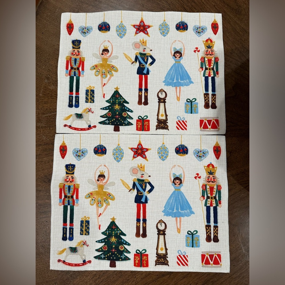 Marye Kelley Nutcracker Suite Natural Linen Placemats (two)